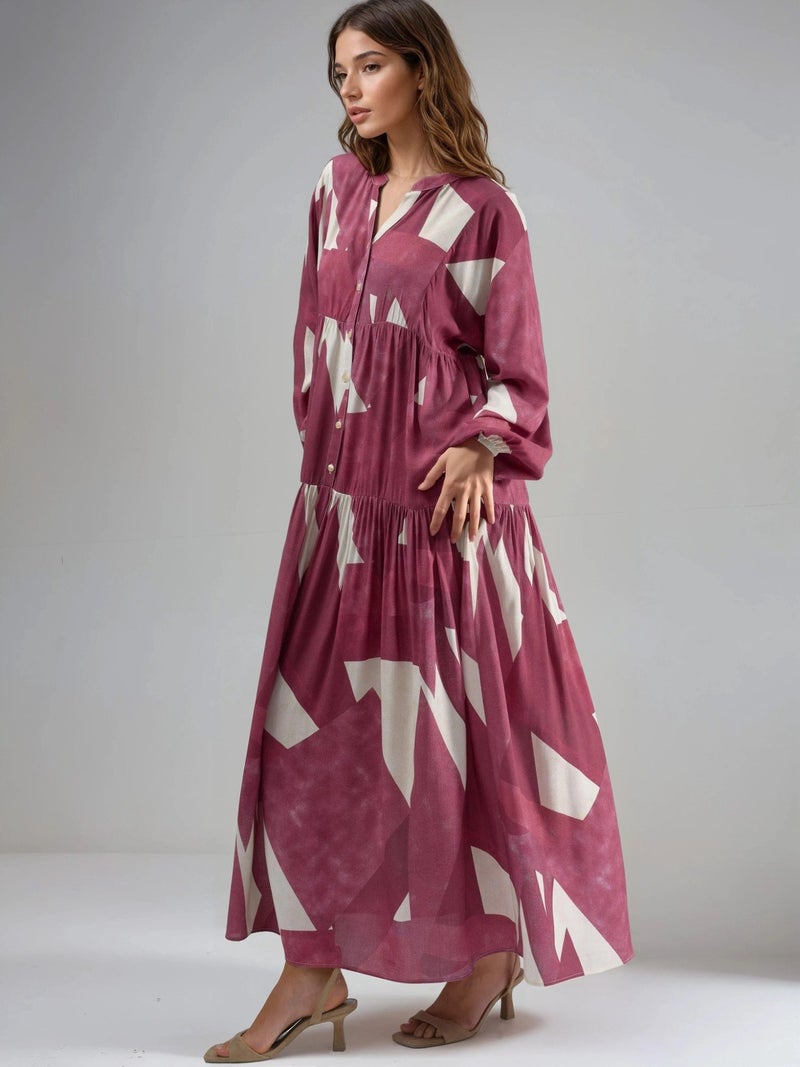 HICCUP Printed Long Sleeve Viscose Maxi Dress - Image 1